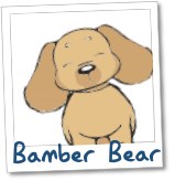 Bamber Bear in a polaroid looking friendly