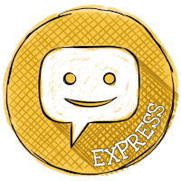 Orange circle with the icon of a smiling speech bubble in white, the text reads 'express'